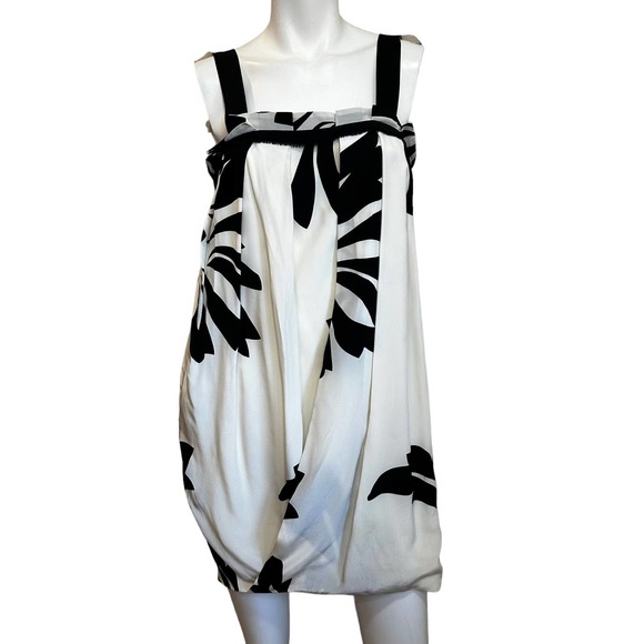 robert rodriguez Black & Cream Design Crouch Silk Mini Dress sz S/M